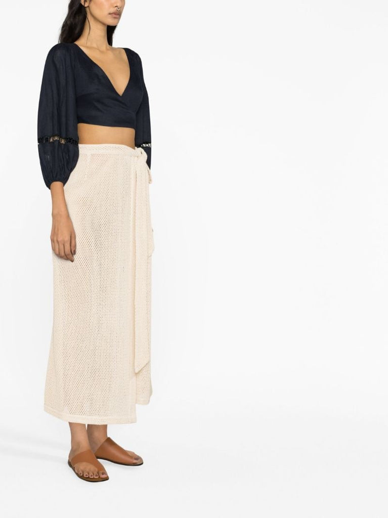 Neutral Fishnet-knit Wrap Skirt