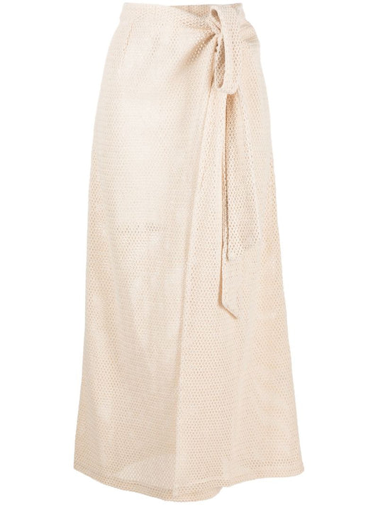 Neutral Fishnet-knit Wrap Skirt