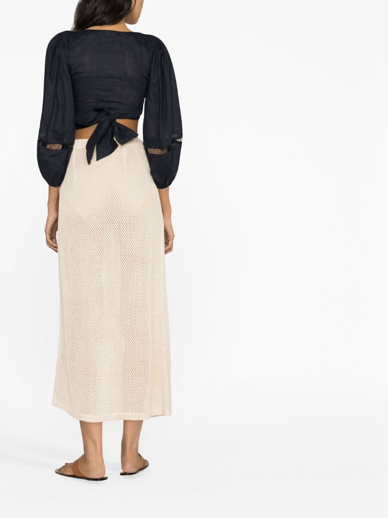 Neutral Fishnet-knit Wrap Skirt