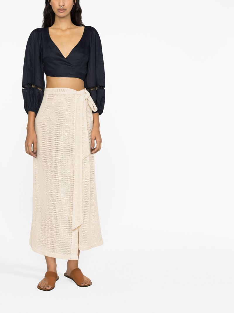 Neutral Fishnet-knit Wrap Skirt