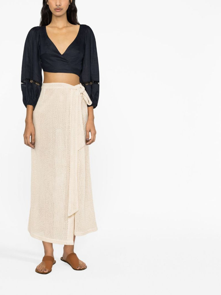 Neutral Fishnet-knit Wrap Skirt