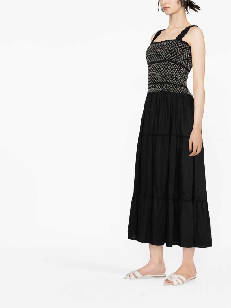 Black Shirred Linen Maxi Dress