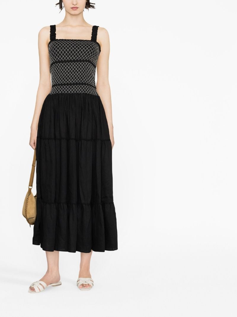 Black Shirred Linen Maxi Dress
