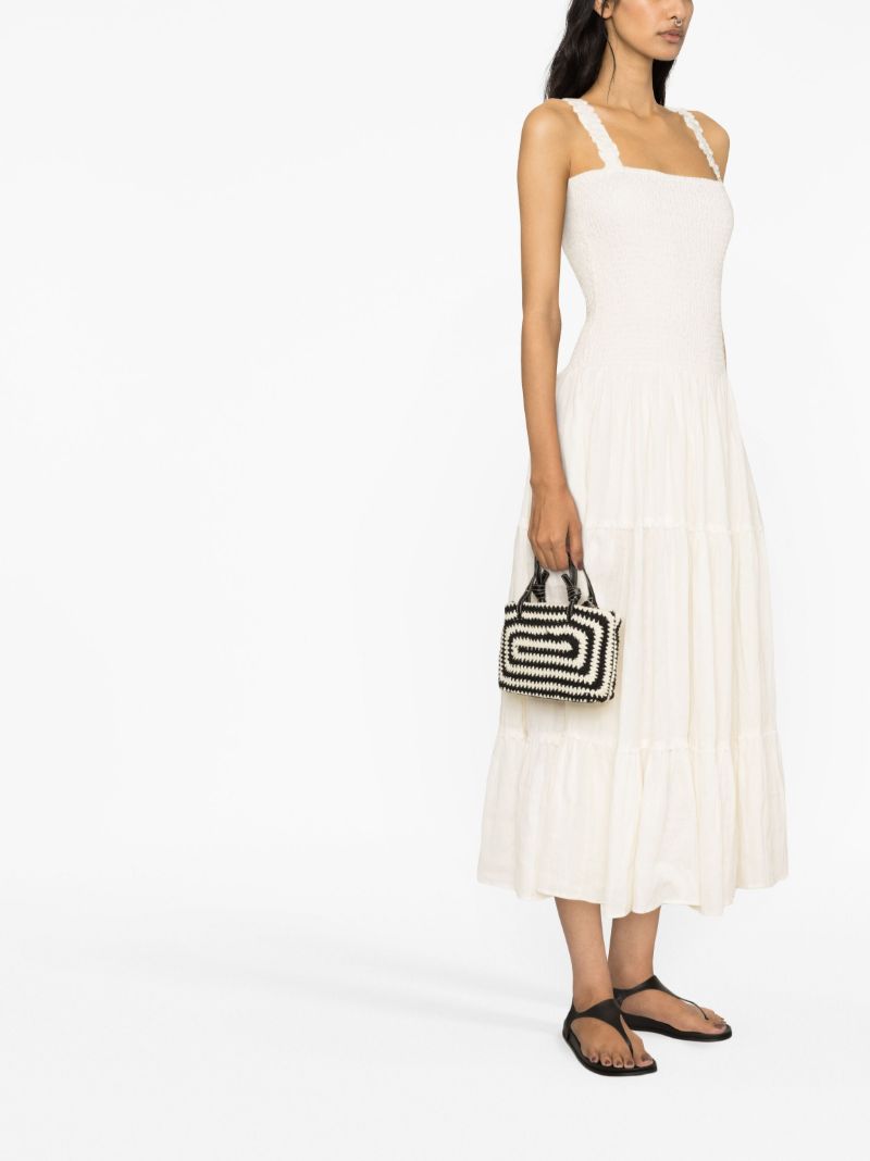 White Shirred Tiered Linen Dress