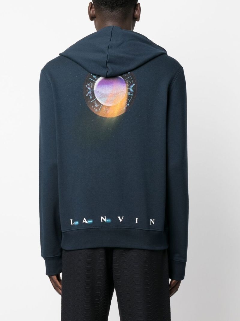 Blue Graphic Print Cotton Hoodie