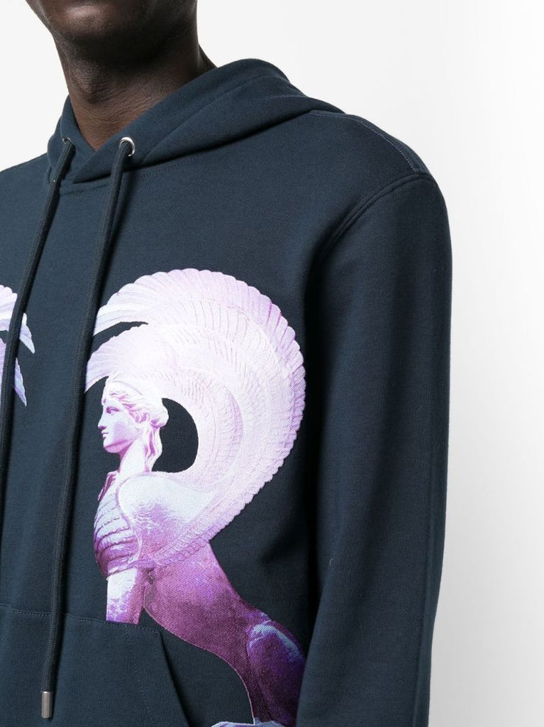 Blue Graphic Print Cotton Hoodie