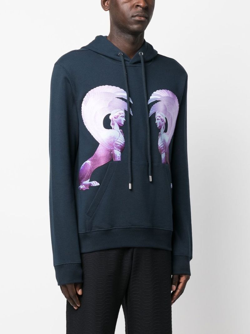 Blue Graphic Print Cotton Hoodie