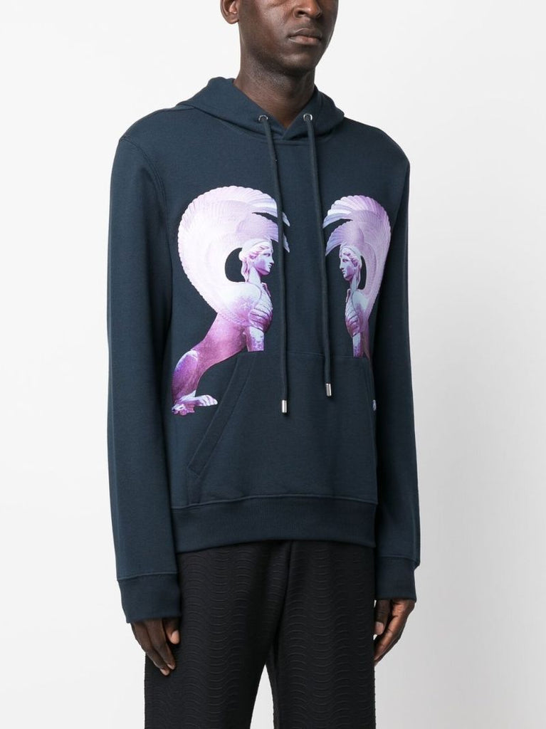 Blue Graphic Print Cotton Hoodie