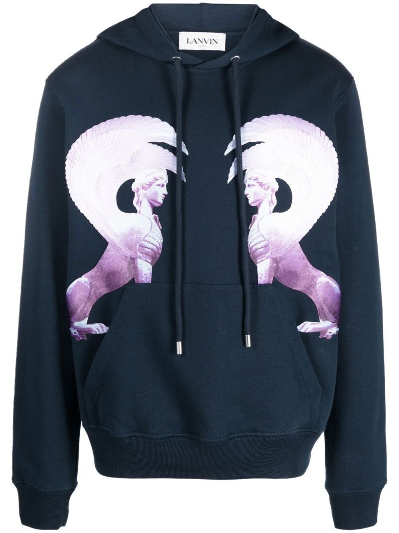 Blue Graphic Print Cotton Hoodie