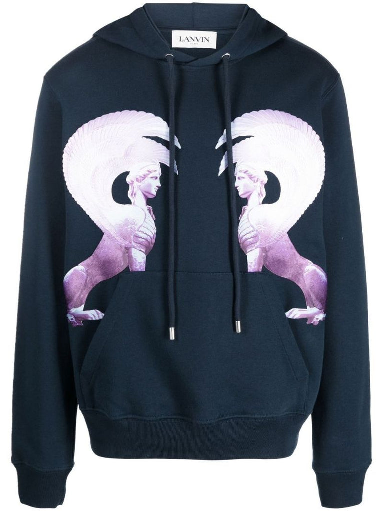 Blue Graphic Print Cotton Hoodie