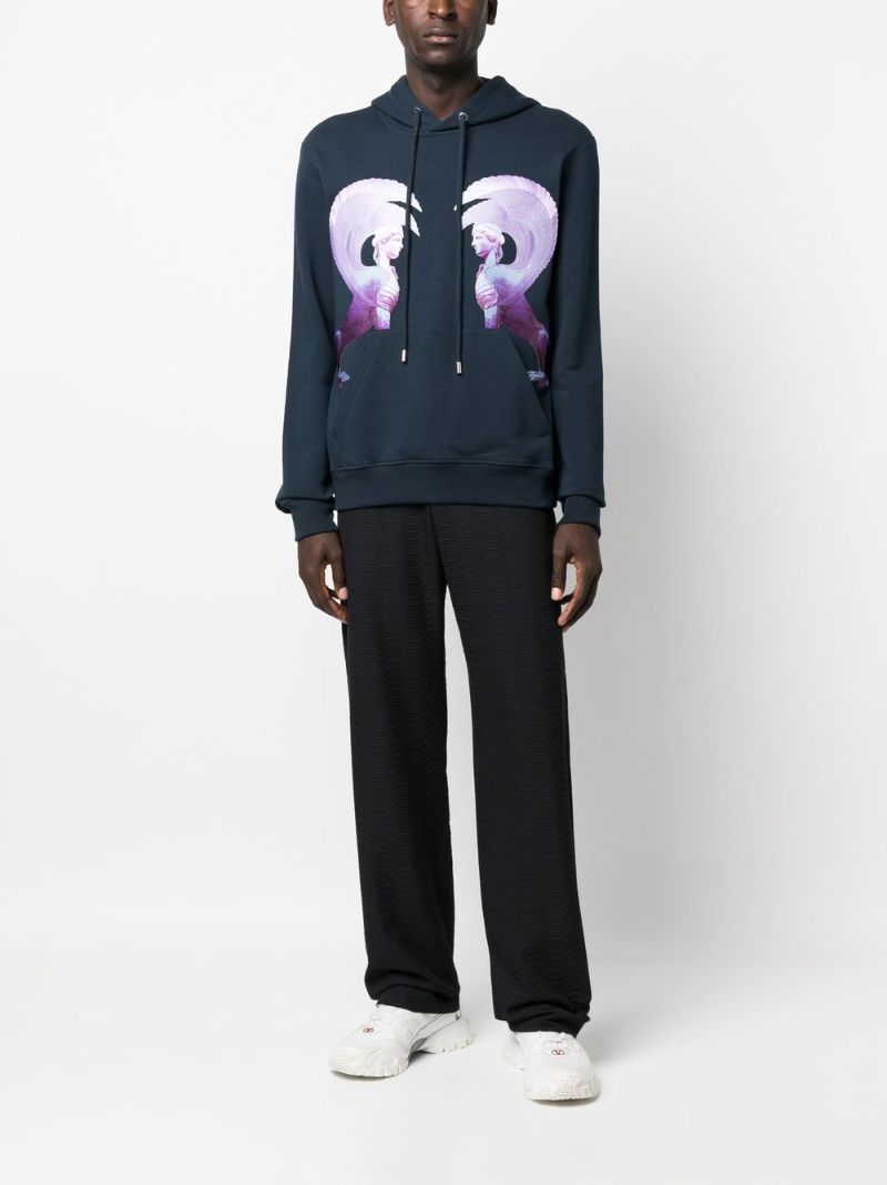 Blue Graphic Print Cotton Hoodie