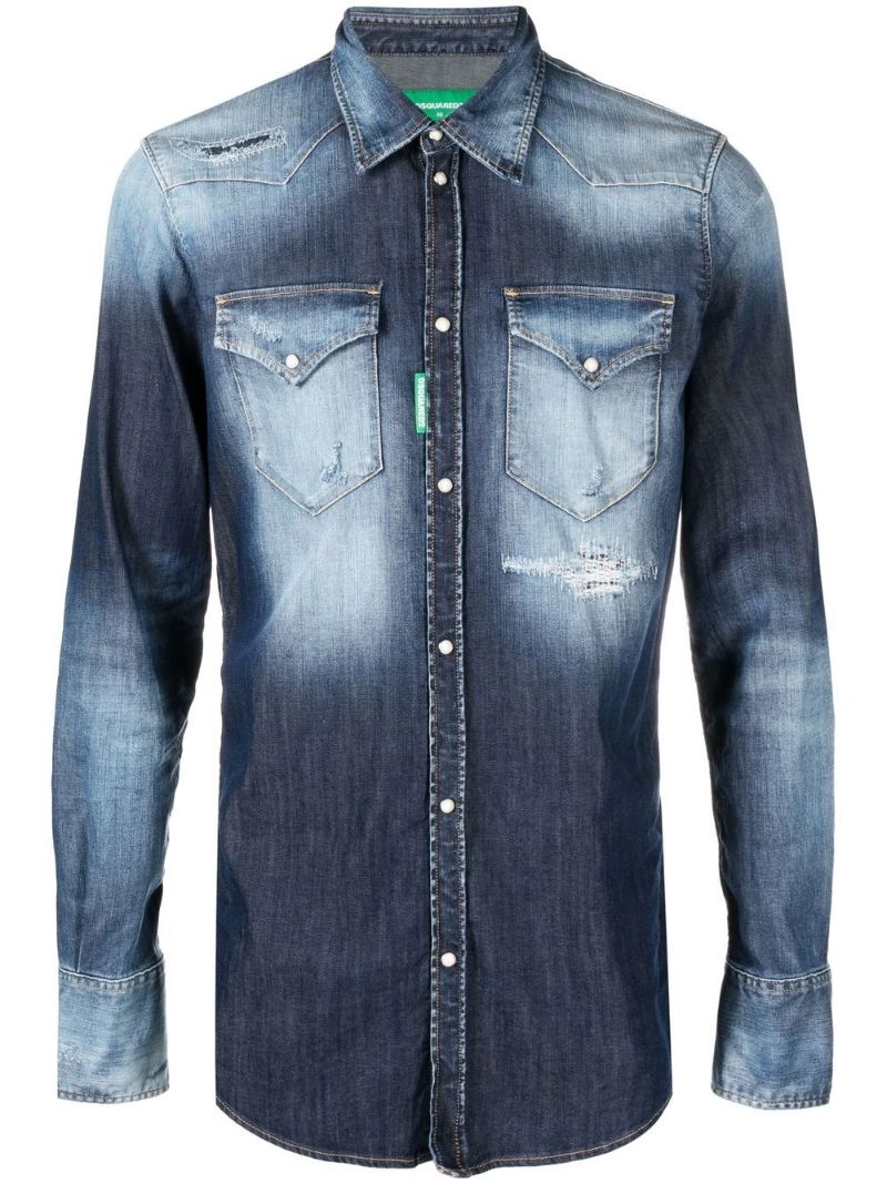 Blue Acid Wash Denim Shirt