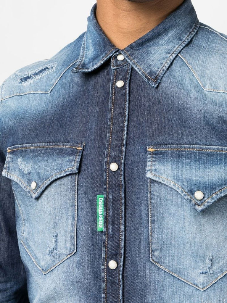 Blue Acid Wash Denim Shirt