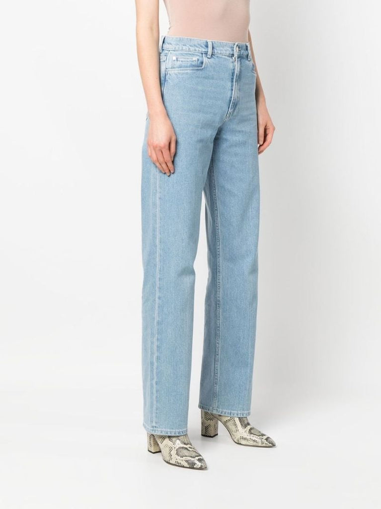 Blue High Waist Straight-leg Jeans