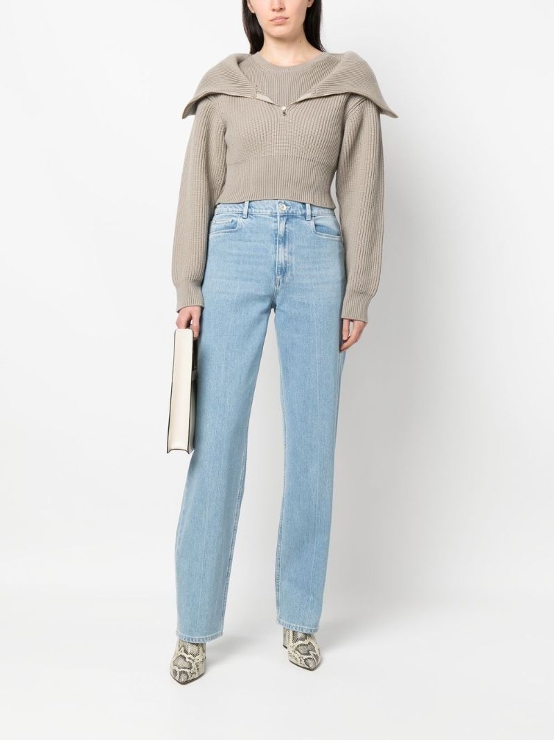 Blue High Waist Straight-leg Jeans