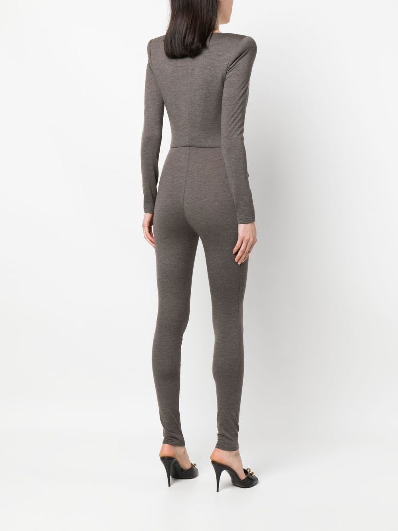 Brown Twist Front Wool Jumpsuit