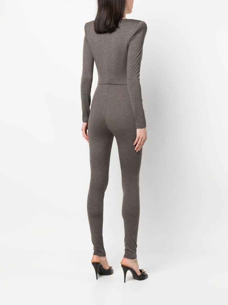 Brown Twist Front Wool Jumpsuit