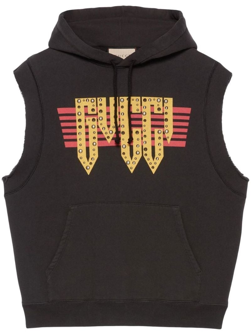Black Logo Print Sleeveless Sweatshirt