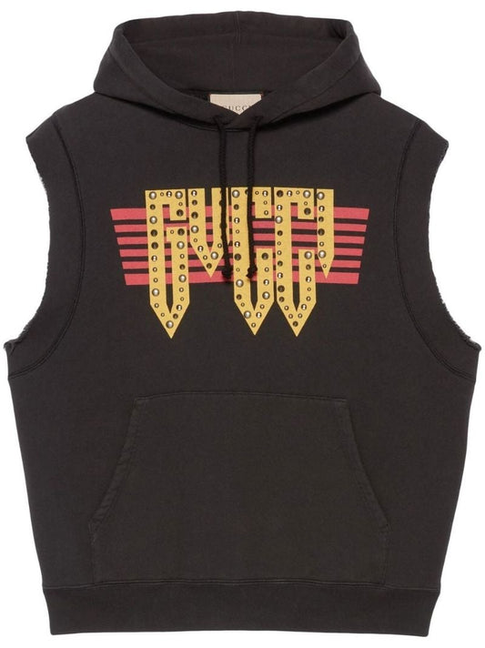 Black Logo Print Sleeveless Sweatshirt