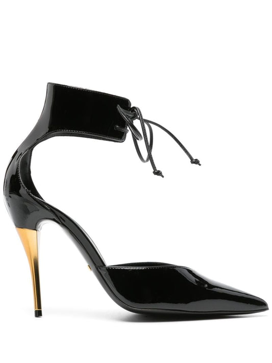 Black Lace-up Patent Leather Pumps