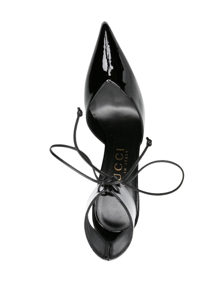 Black Lace-up Patent Leather Pumps