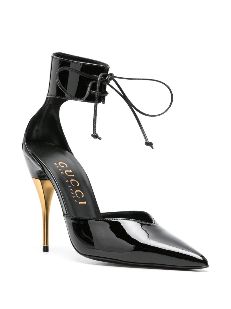 Black Lace-up Patent Leather Pumps