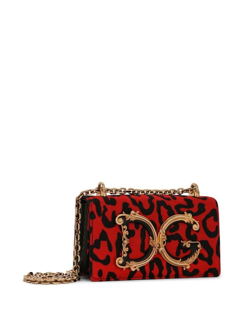 Red Brocade Dg Leopard Print Mini Bag