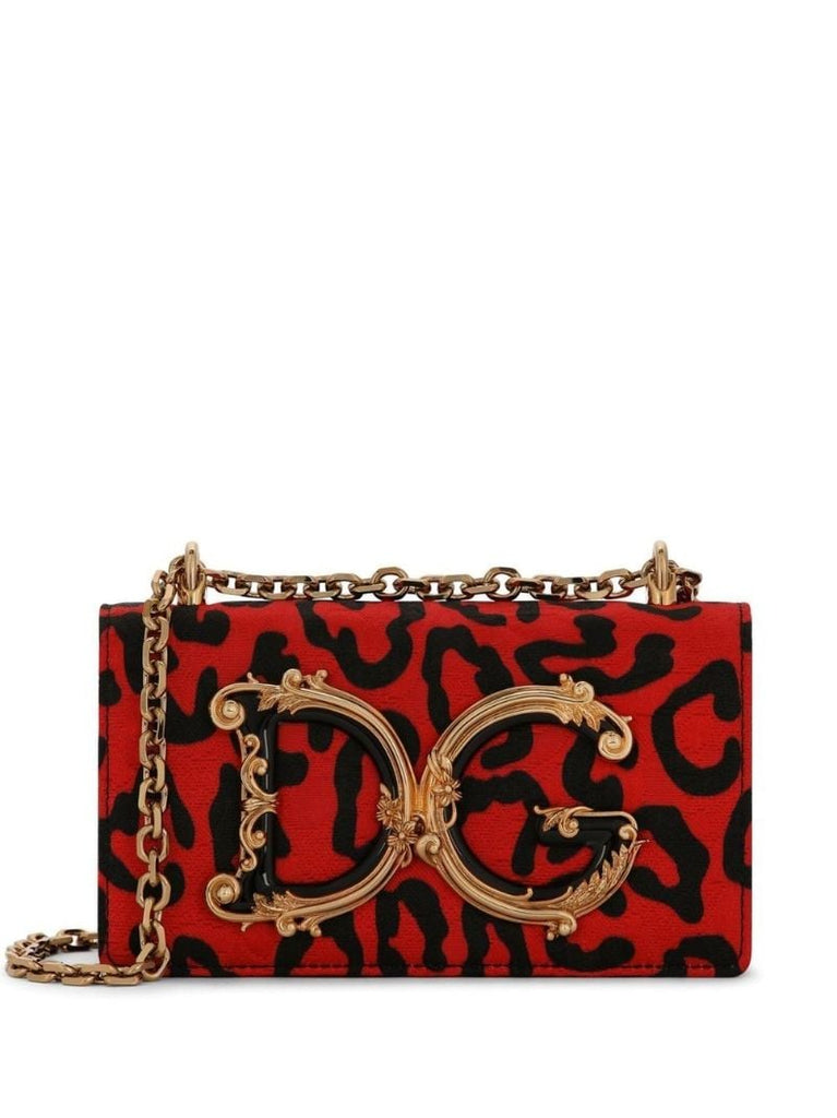 Red Brocade Dg Leopard Print Mini Bag