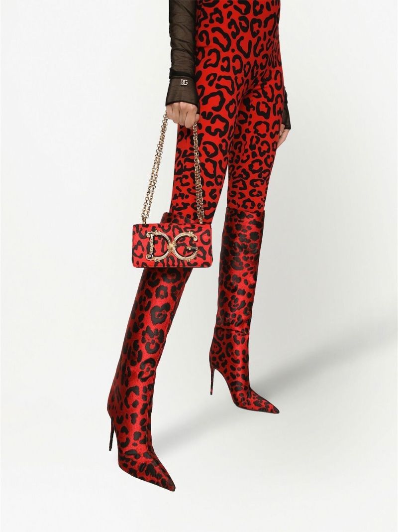 Red Brocade Dg Leopard Print Mini Bag
