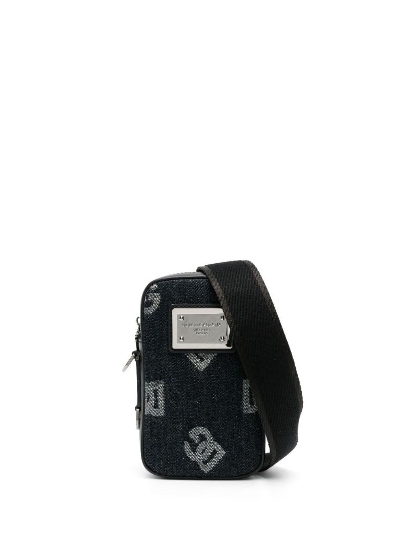 Blue Logo Jacquard Denim Messenger Bag