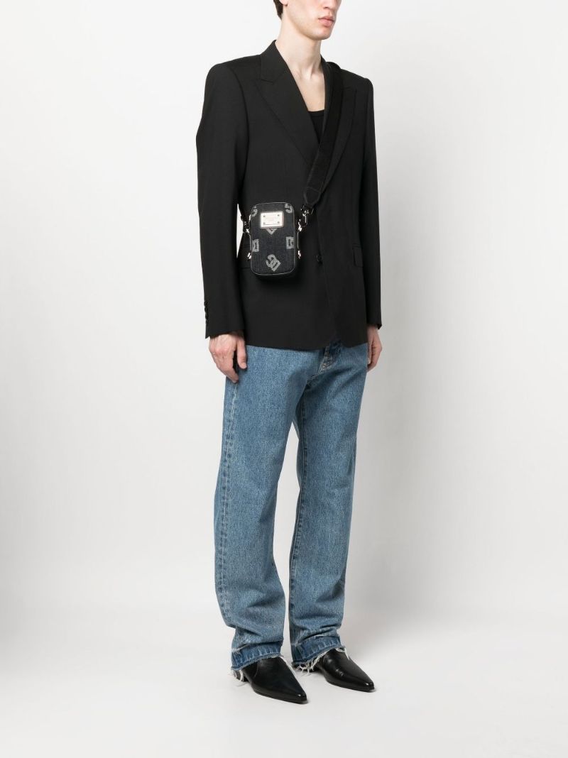Blue Logo Jacquard Denim Messenger Bag