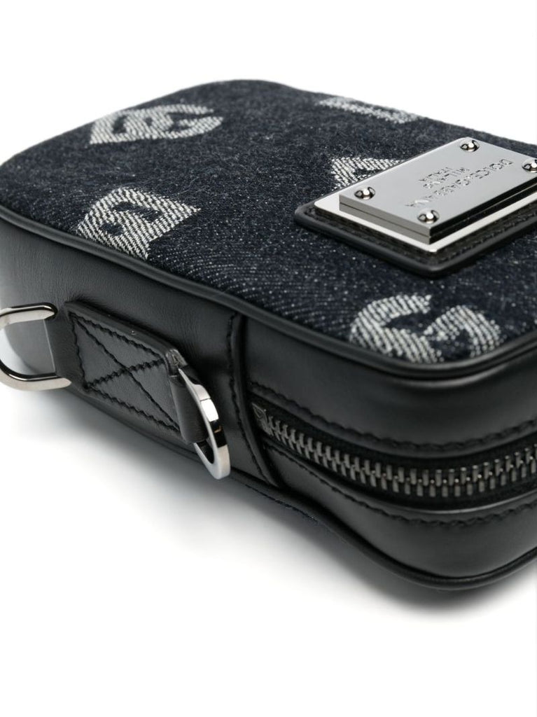 Blue Logo Jacquard Denim Messenger Bag