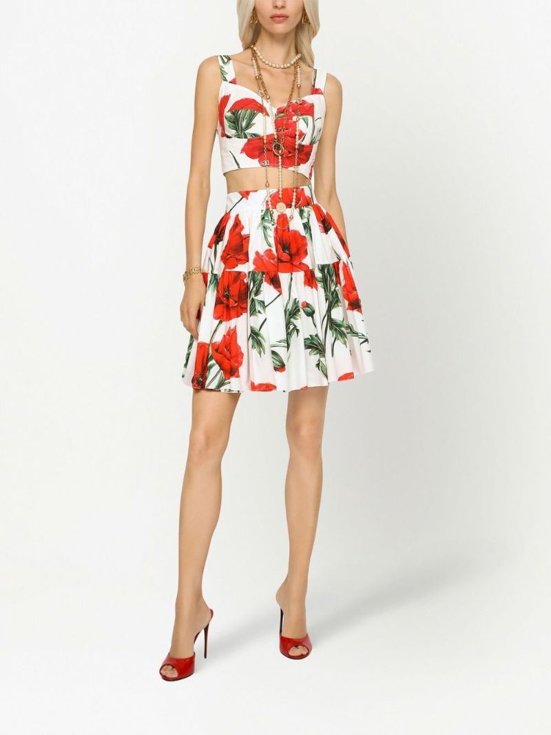 White Floral Flared Cotton Skirt
