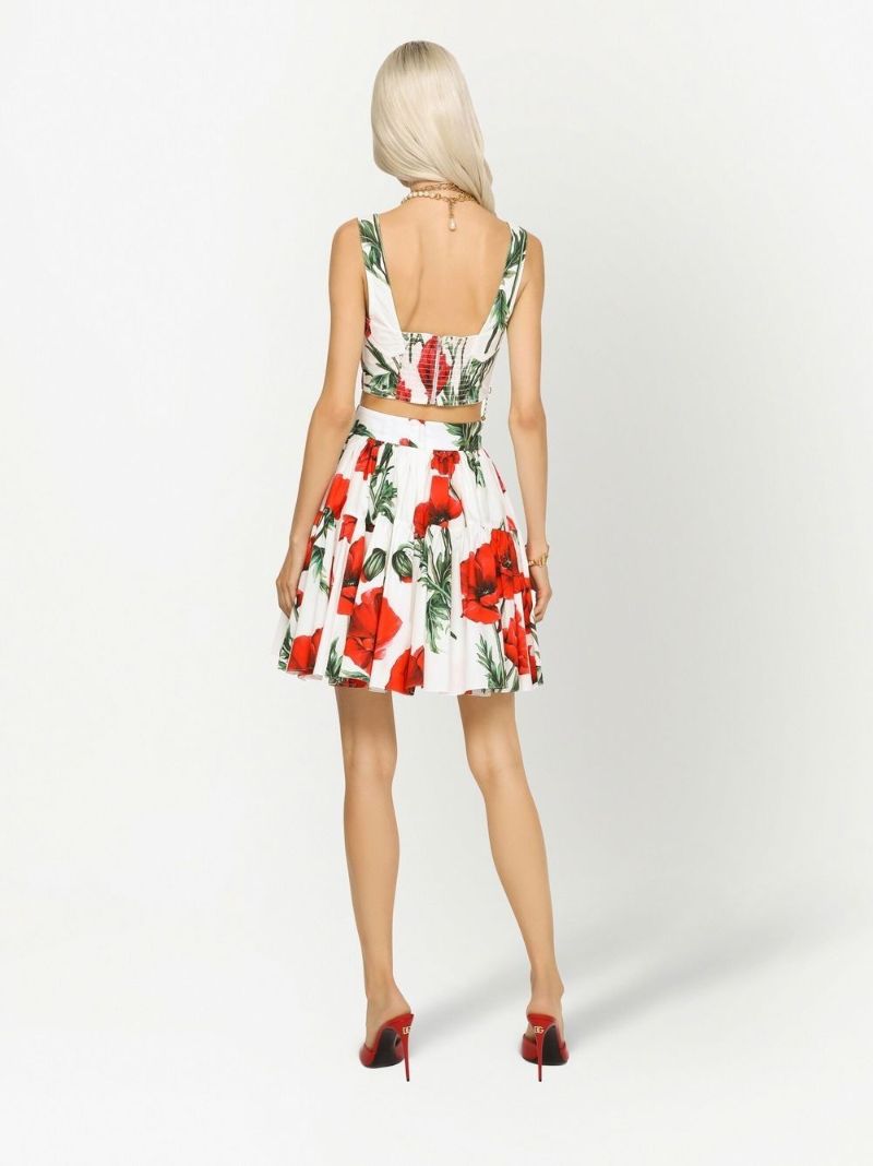 White Floral Flared Cotton Skirt