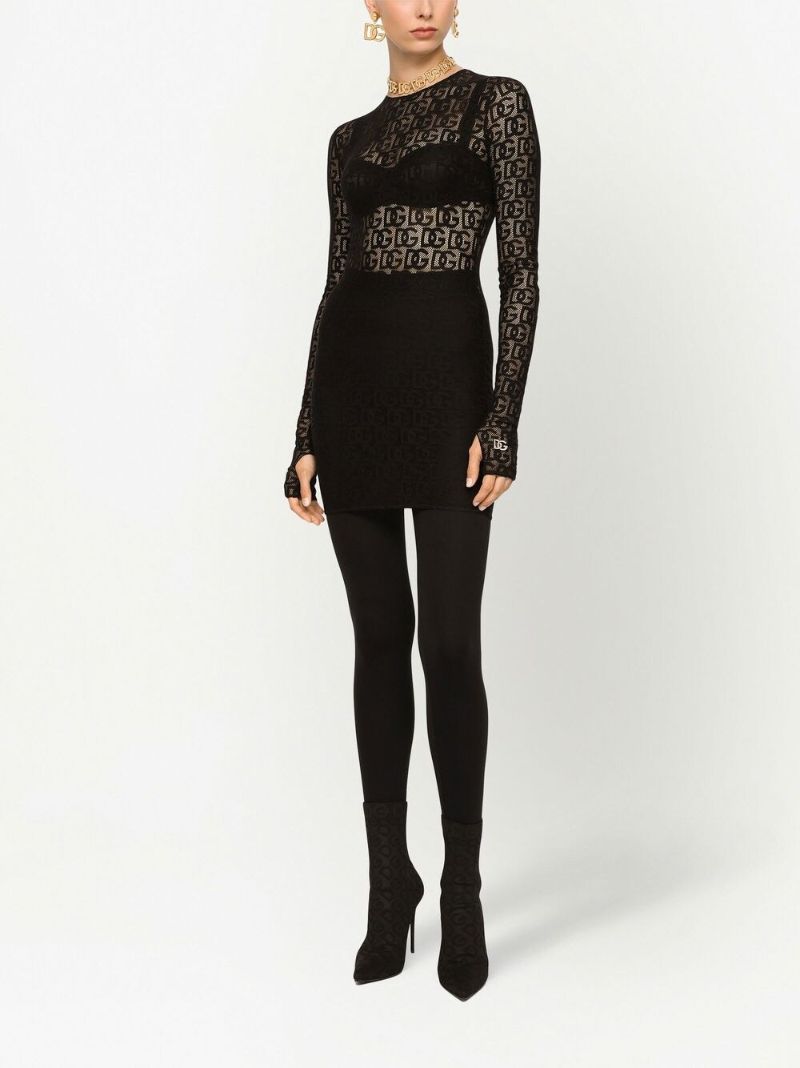 Black Monogram Embroidered Mini Dress