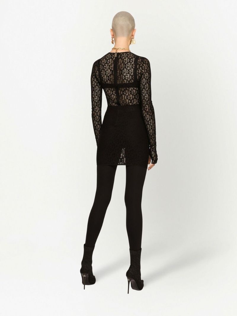 Black Monogram Embroidered Mini Dress