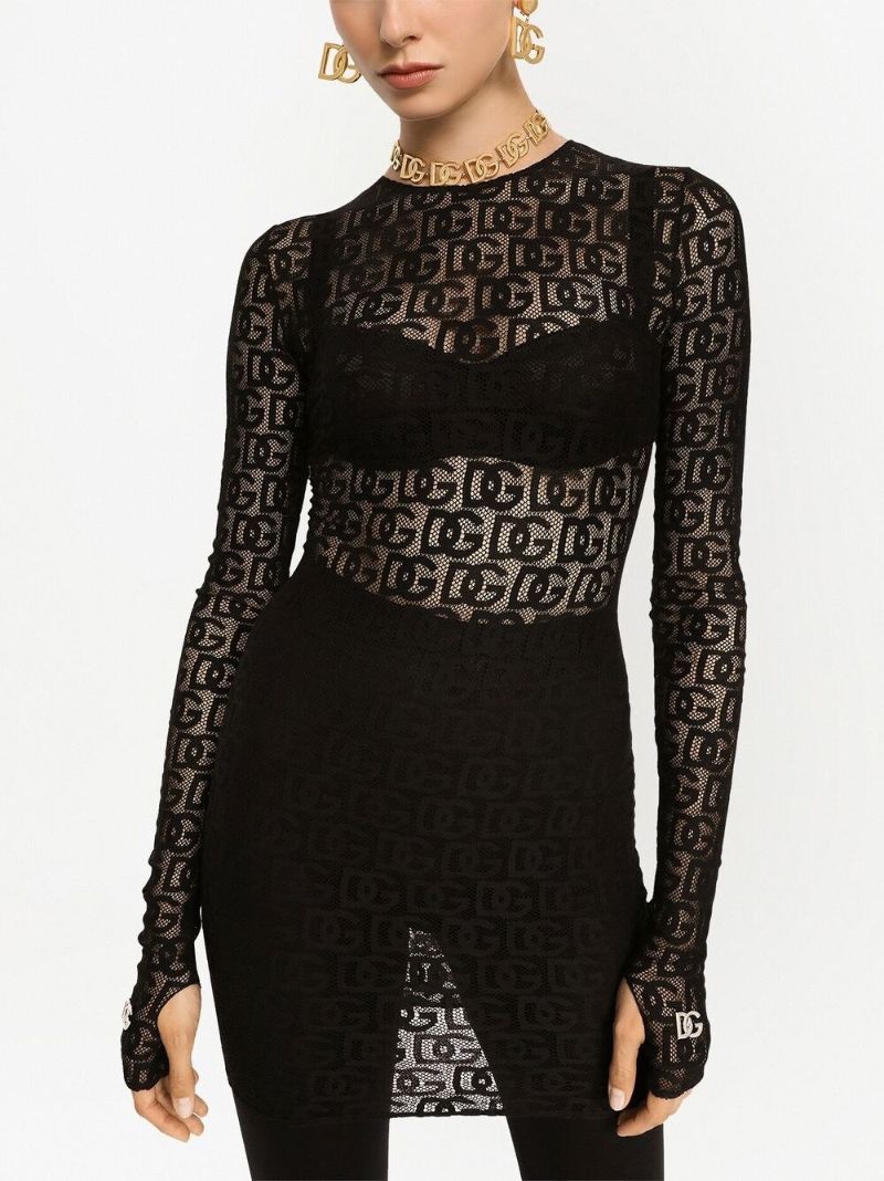 Black Monogram Embroidered Mini Dress