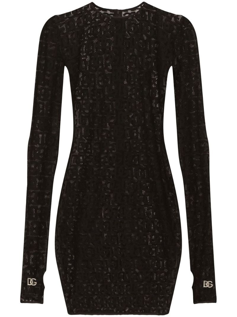 Black Monogram Embroidered Mini Dress