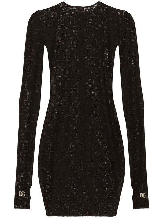 Black Monogram Embroidered Mini Dress