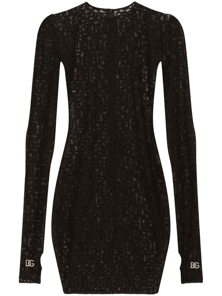 Black Monogram Embroidered Mini Dress