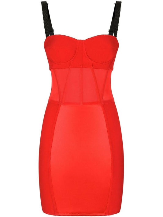 Red Semi Sheer Corset Mini Dress