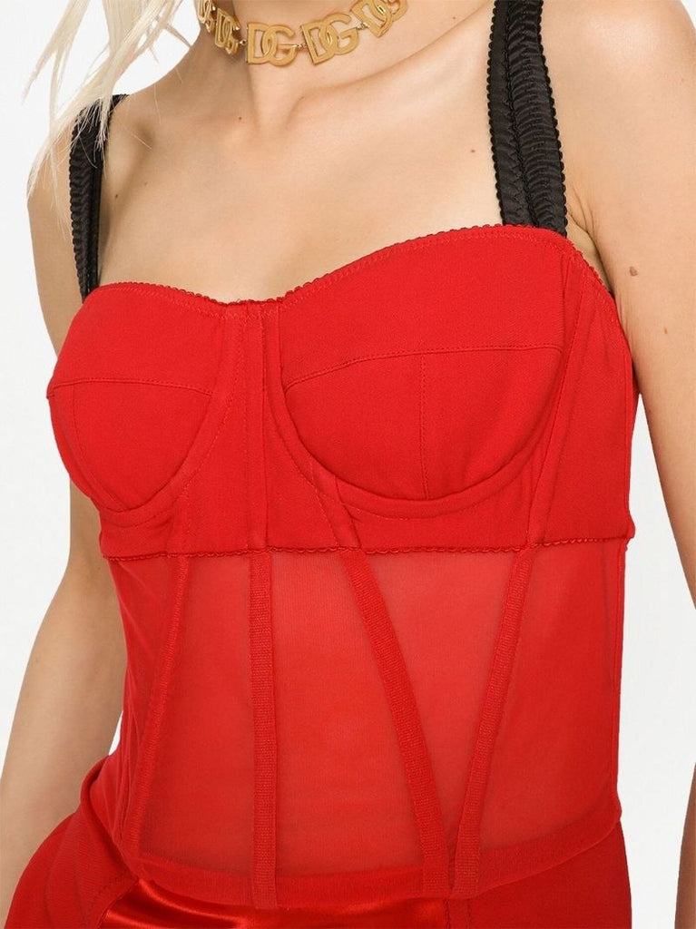 Red Semi Sheer Corset Mini Dress
