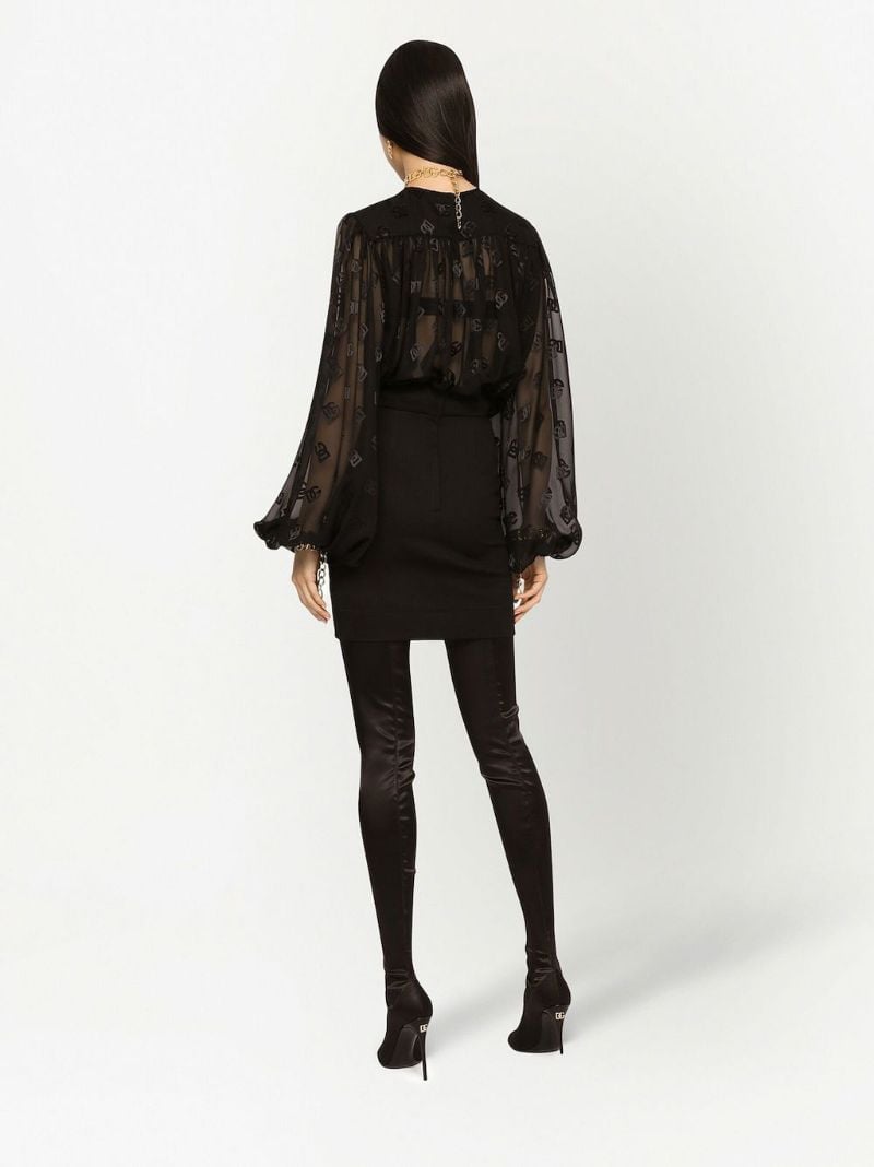 Black Dg Logo Pleated Blouse