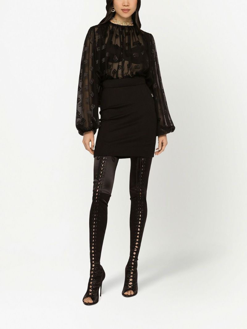 Black Dg Logo Pleated Blouse