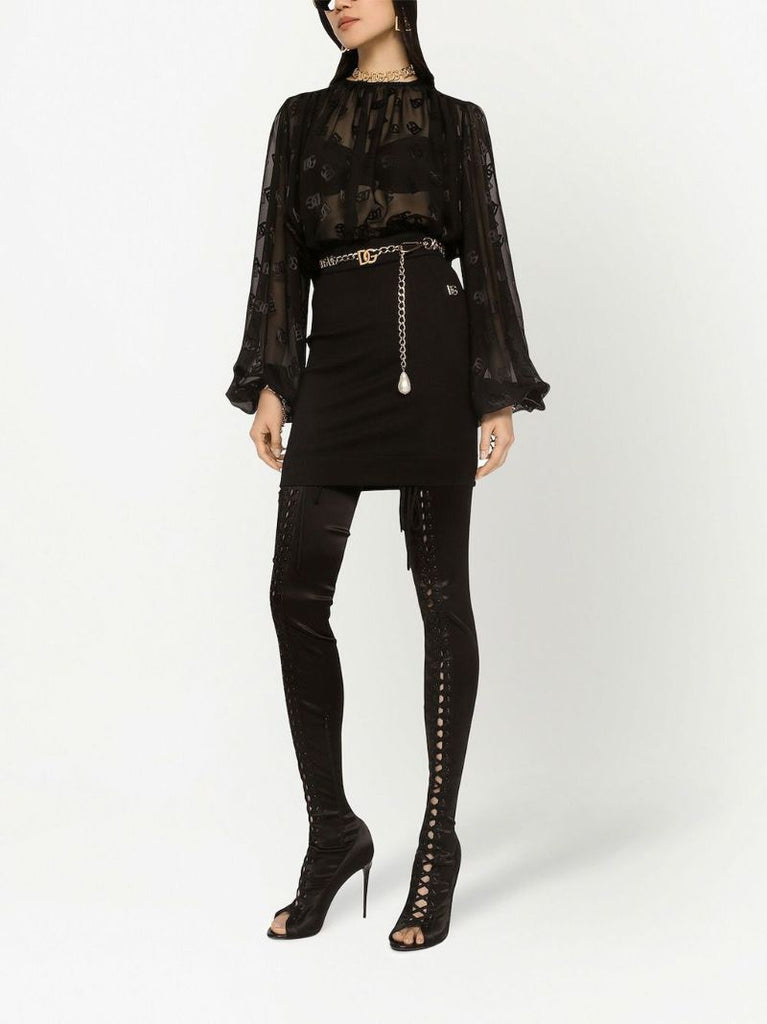 Black Dg Logo Pleated Blouse