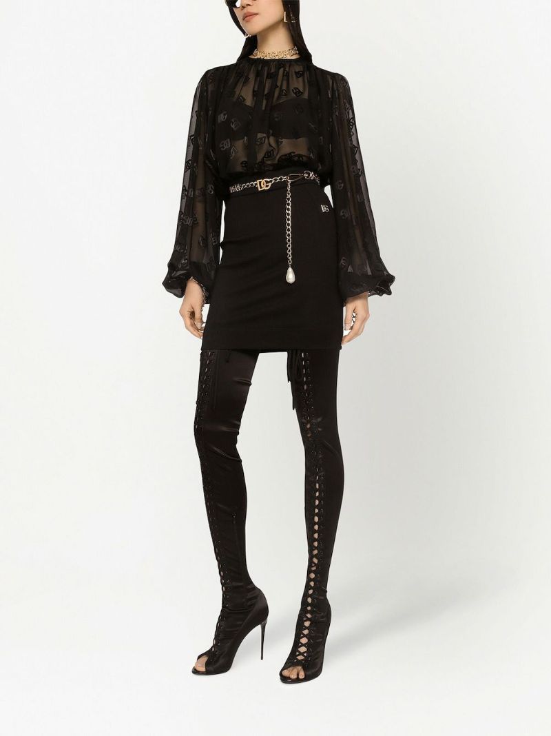 Black Dg Logo Pleated Blouse