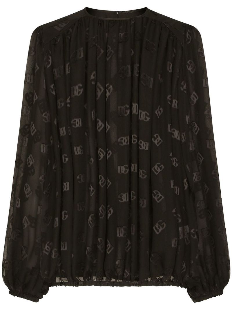 Black Dg Logo Pleated Blouse