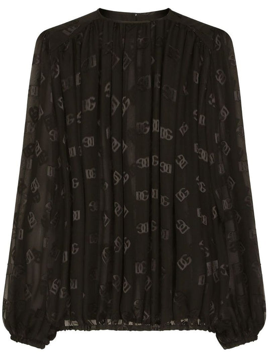 Black Dg Logo Pleated Blouse