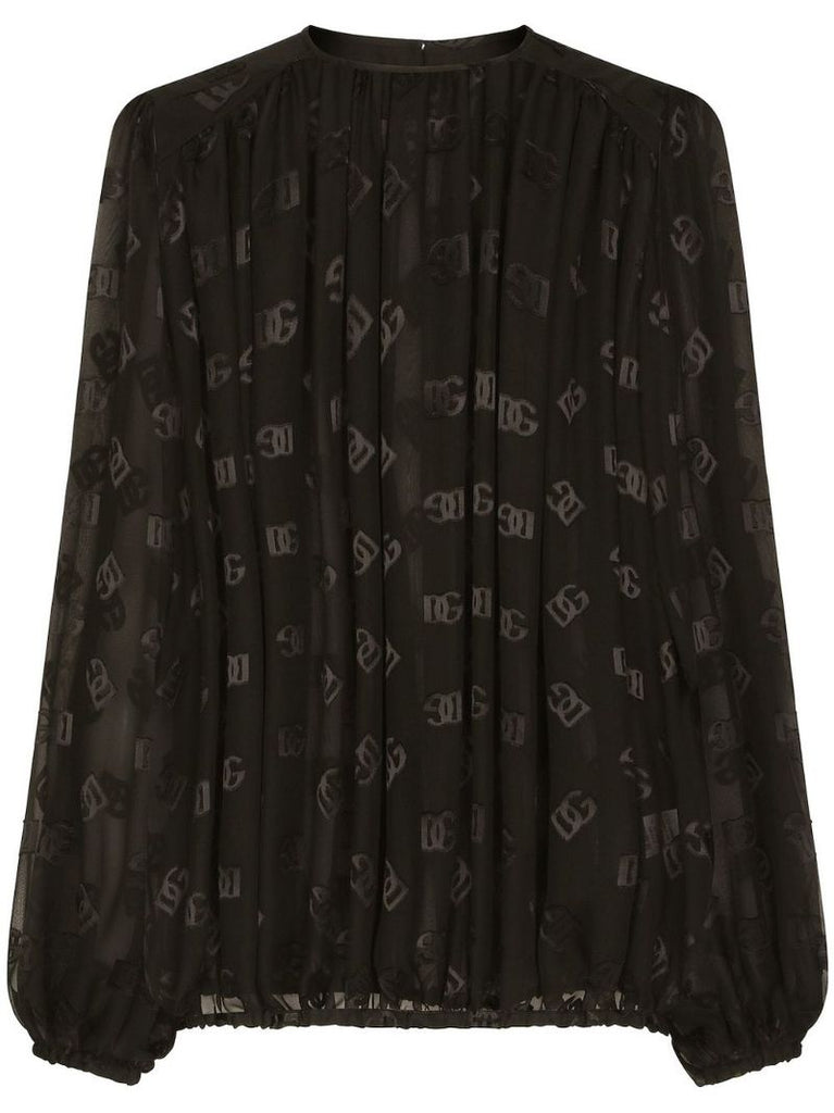 Black Dg Logo Pleated Blouse