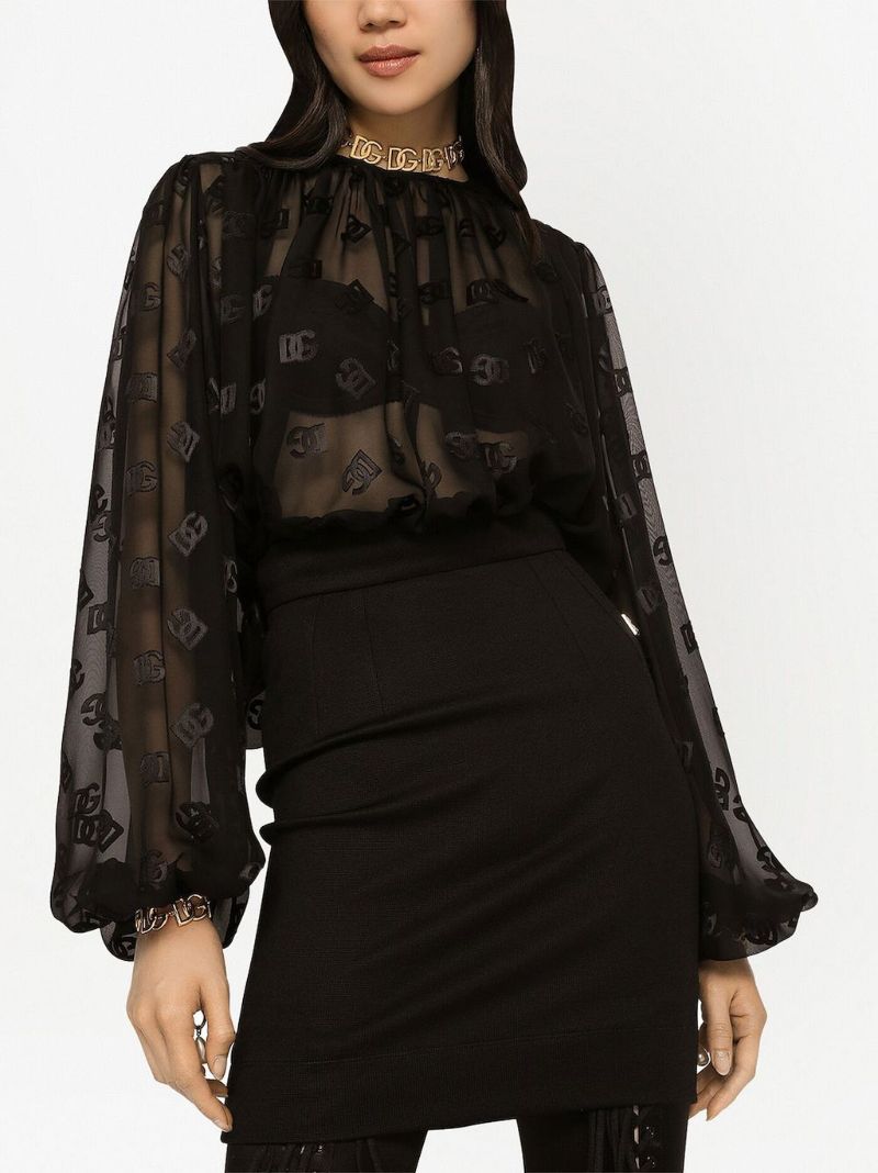 Black Dg Logo Pleated Blouse